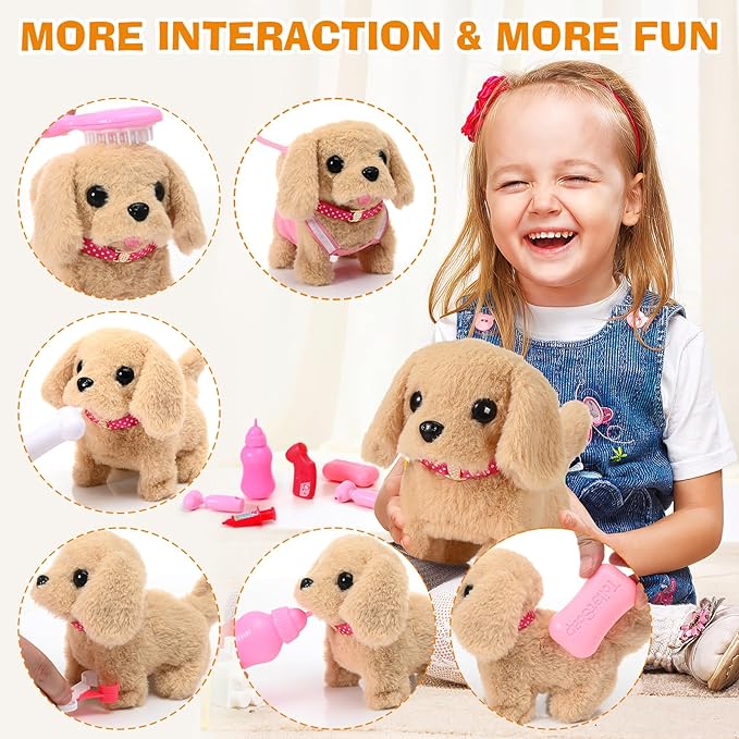 15 Pcs Robot Puppy Dog Toys for Girls Kids Boys, Realistic Robot Puppy Toys with Walk & Bark, Toy Gifts for 3 4 5 6 Year Old, Ideas 3 4 5 6 Year Old Girls Birthday Gifts