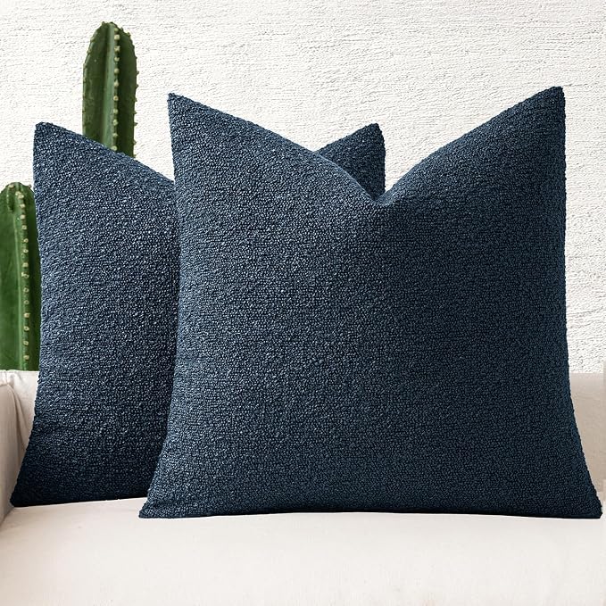 MIULEE 22x22 Decorative Euro Sham Boucle Couch Pillow Covers Navy Blue | Set of 2 Textured Neutral Throw Pillow Covers, Accent Solid Pillowcases, Sofa Living Room Home Decor