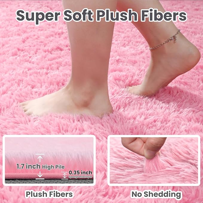 4x6 Area Rugs for Living Room Rug: Soft Fluffy Shag Light Pink Rugs for Bedroom, Non-Slip Large Fuzzy Plush Rug Indoor Floor Carpet for Nursery Kids Boys Girls Room, Dorms, Playroom, Modern Home Decor