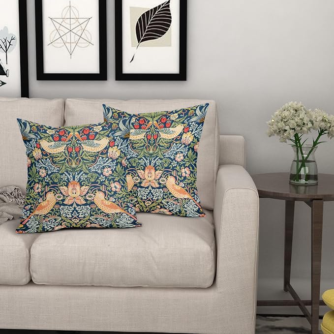 Chinoiserie Blue Sage Green Teal Pimpernel Pillow Covers 20X20 in Set of 2 Colorful Floral Bird Red Strawberry Pillow Cases Vintage Flower Throw Pillowcases Home Decor