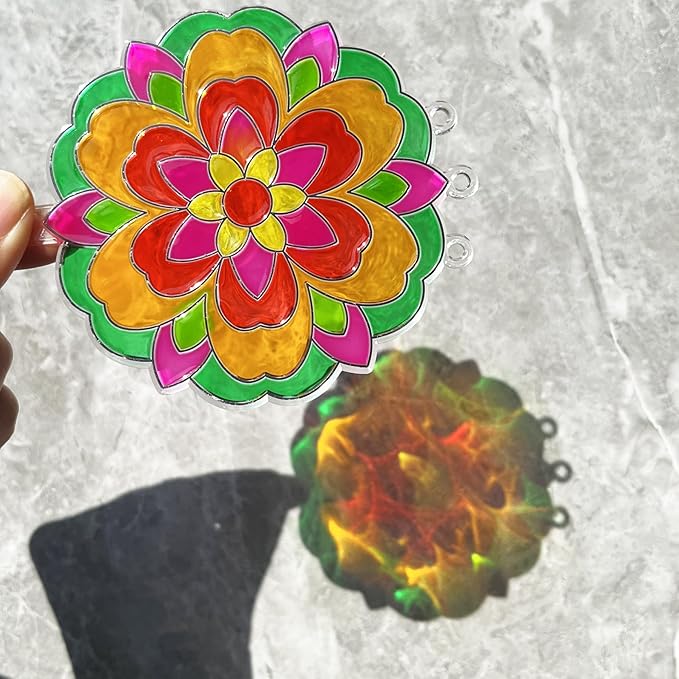 Ayhuhra 30 Sets Mandala Suncatchers Wind Chimes Craft Kits DIY Window Art Suncatcher Mandala Flower Craft Art Kit for Spring Summer Party Activities Art Project Party Favors