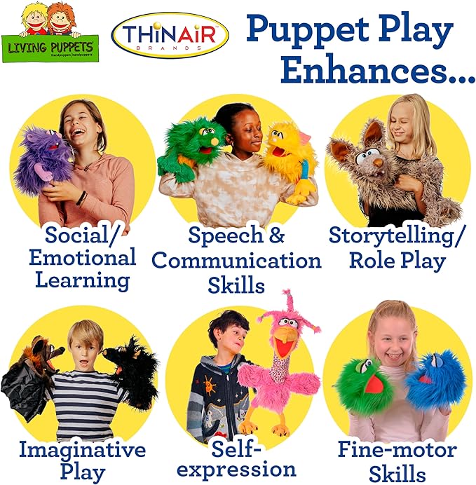 Living Puppets 16-Inch Plush Purple Monster Hand Puppet - Fine European Design, Ultra-Soft and Cuddly, Promotes Child Development, Safety Certified, Teacher-Recommended for Boys and Girls