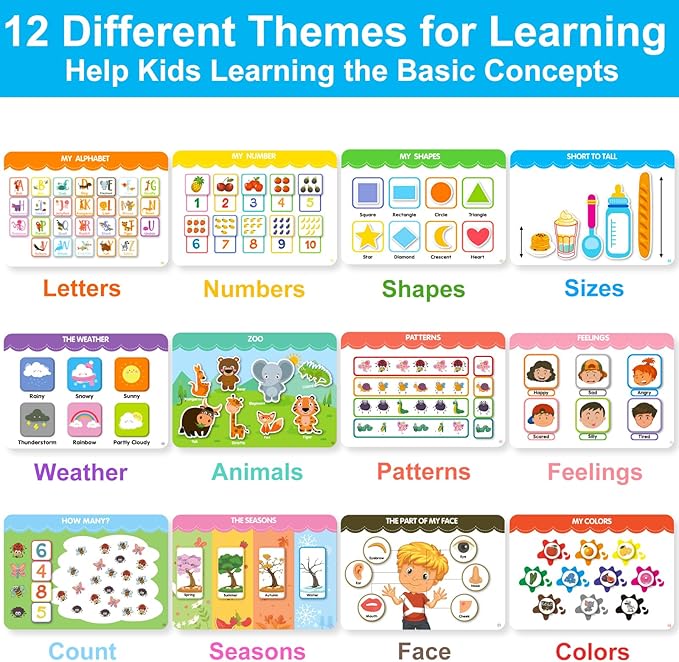 Toddler Books Educational Learning Toys for for 2+ 3 4 Year Old - Pre-Assembled Stickers & Reusable Activities Homeschool - Birthday Gifts for Girls Boys Ages 3 and Up - Toddler for Kid