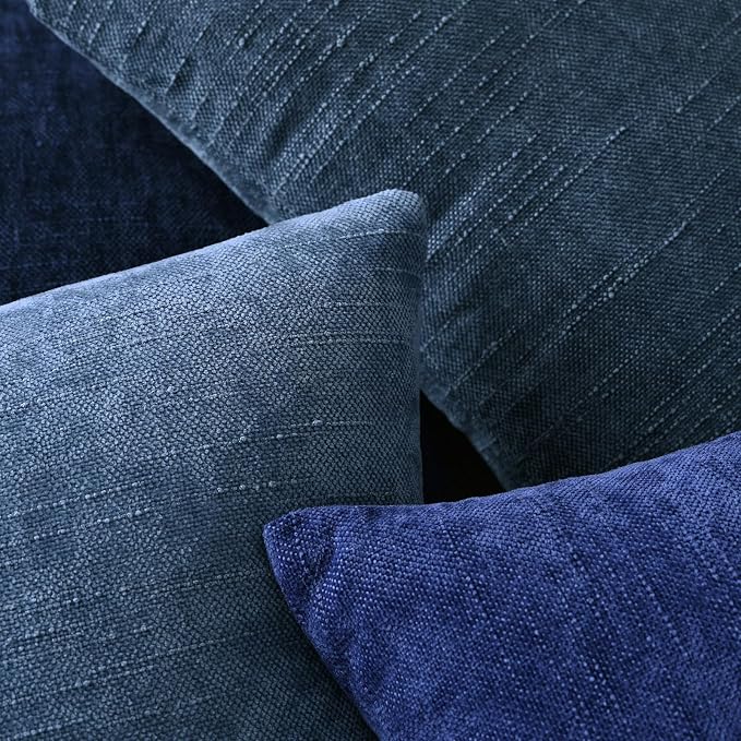 Set of 4 Soft Textured Decorative Throw Pillow Covers 22x22 Inch Cozy Farmhouse Cushion Cover Square Accent Pillow Cases for Bed Couch Sofa Living Room, Grey Blue