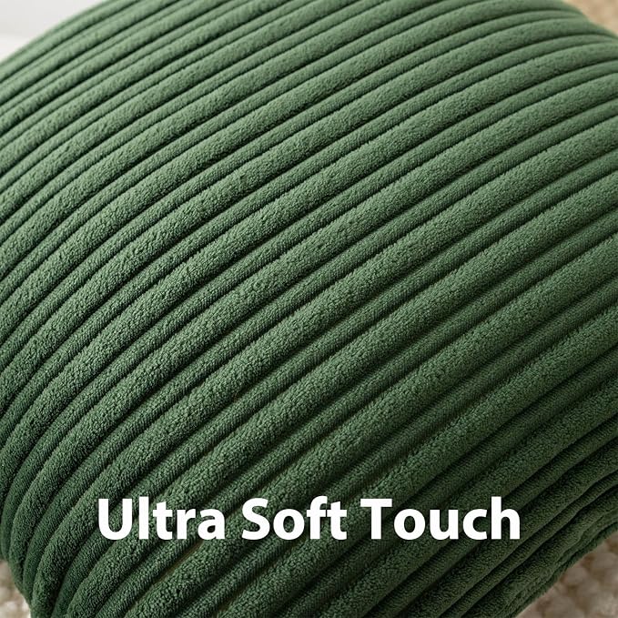 UGASA 14x24 Inch Pillow Cover Pack of 1 Soft Boho Stripe Corduroy Long Rectangular Lumbar Cushion Cover Farmhouse Decorative Throw Pillowcase for Bed, Couch, Sofa, Bedroom, Living Room, Moss Green