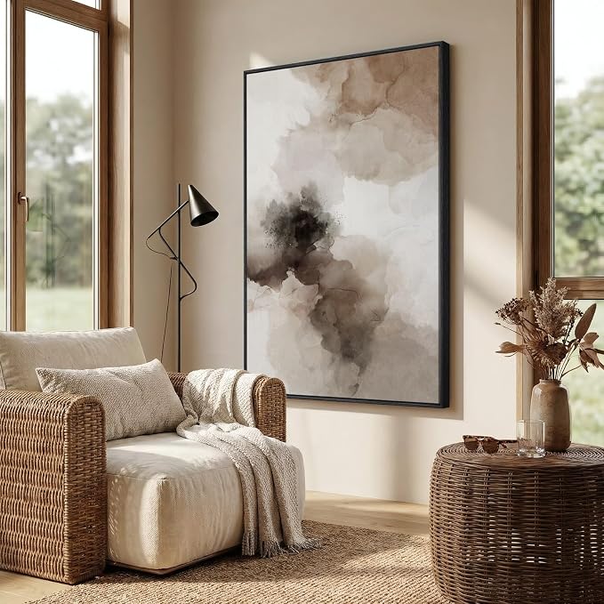 Extra Large Framed Neutral Abstract Wall Art for Living Room, Vertical Brown Beige Canvas Prints Paintings Artwork for Walls, Modern Minimalist Pictures Wall Decor for Bedroom Dining Room, 40x60 In