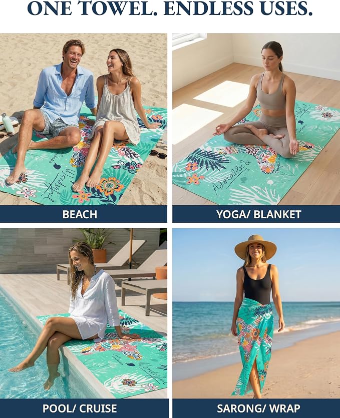 LANE LINEN Beach Towels 6 Pack, Oversized Beach Towel, Lightweight Beach Essentials for Women, Large Pool Towel, Absorbent & Quick Dry, Sand Free Beach Towel, 39"x71" - Island Boho
