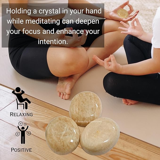 Cream Moonstone Crystals and Healing Stones - Large Palm Stone Crystals Piedra - Crystal for Good Luck, Positive Energy, Meditation - Unique Stocking Stuffers and Birthday Gifts for Women, Men