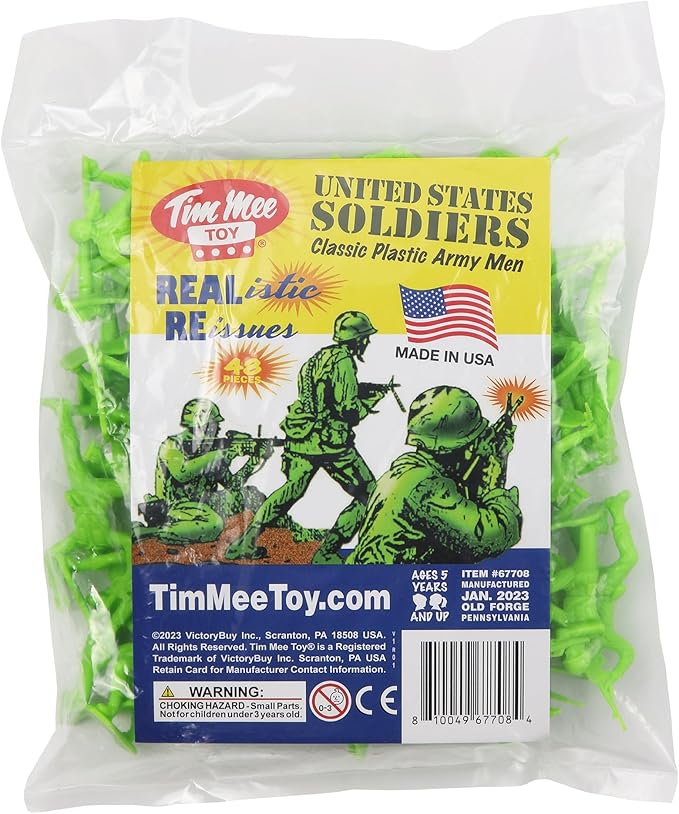 TimMee Plastic Army Men - Lime Green 48pc Toy Soldier Figures - Made in USA