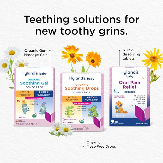 Hyland’s Oral Soothing Gel Combo Pack - .53 oz, 2-Count, Organic Cherry Flavor - Soothing Daytime and Nighttime Support for Teething & Oral Discomfort