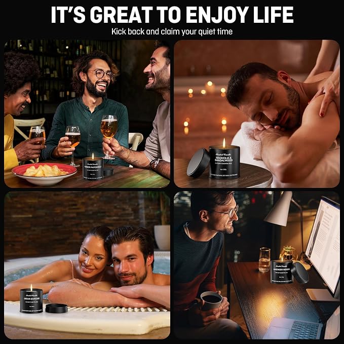 Men’s Scented Candles Set – Soy Wax Aromatherapy Candles for Men, Masculine Scented Candles with Essential Oils, Long Lasting Strong Scent, Luxury Gift Candles for Men,Dad,Him (31oz)