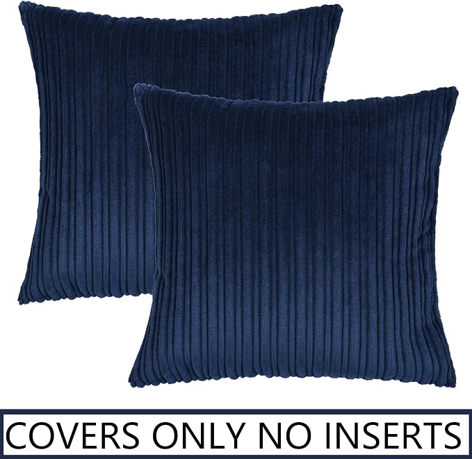 UGASA Soft Velvet Solid Square Decorative Pillow Cover Handmade Pillowcase with Hidden Zipper, 2 Packs, 20x20 inch, Navy Blue