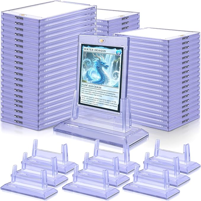 Magnetic Card Holders for Trading Cards, 35pt Acrylic Baseball Card Holders Display Case Fit for Sports Cards, Standard Cards, Hard Plastic Card Protectors with Card Stands