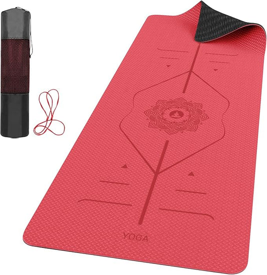 ROMIX Pro Yoga Mat Thick 6mm (1/4 inch), 72"L x 24"W Non-Slip Workout Mat with Alignment Lines, Large Yoga Mats for Women Men With Carry Bag, Exercise Mats for Home Workout Training Equipment