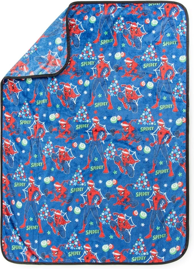 Jay Franco Kids 3 Piece Gift Set – 12" Shaped Character Pillow, 12" Decorative Pillow & 40" x 50" Throw Blanket, Ultra-Soft Plush Bedding, Couch Décor & Holiday Travel Set, Multi - Christmas Spiderman