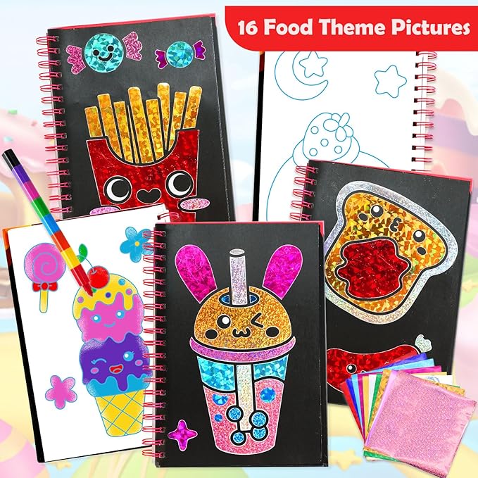 FUNNYB&G Foil Art Crafts for Kids Ages 4-8: Valentines Crafts for Kids 2026,Birthday Gift for Girls,Art and Crafts Supplies,Party Favors,Creative Toys for Girls Boys 4 5 6 7 8 9 Years Old(Food)