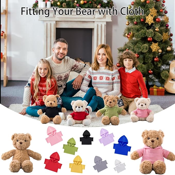 8 Pcs Personalized Teddy Bear Clothes with Photo Text, Custom Stuffed Animal Clothes Fit 8-16inch Stuffed Bear Clothing, Personalized Doll Clothing Make Your Own Plush Doll Shirt