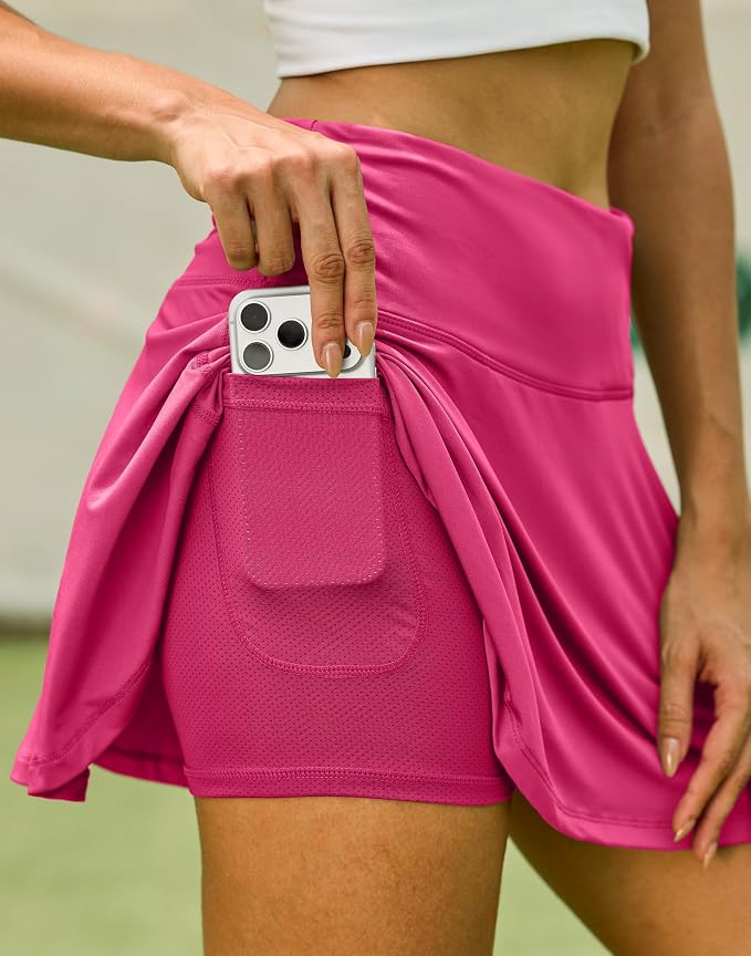 Pleated Tennis Skirt with 4 Pockets | 14", 3.5" High Waisted, Soft, Lightweight, Mesh Built-in Shorts, Dressy, Casual, Athletic, Golf, Skort for Women