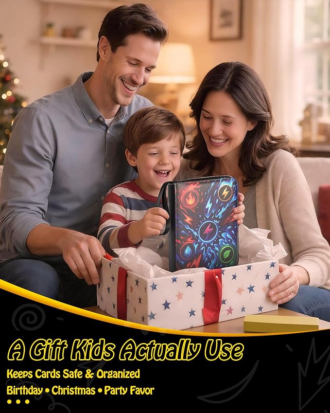 Trading Card Binder, 4-Pocket, Holds 480 Cards, 120 Pages Side-Loading Card Album, PU Leather, Acid-Free Archival Sleeves, Durable Organizer for MTG, TCG & Sports Cards, Gift for Kids, Boys and Girls