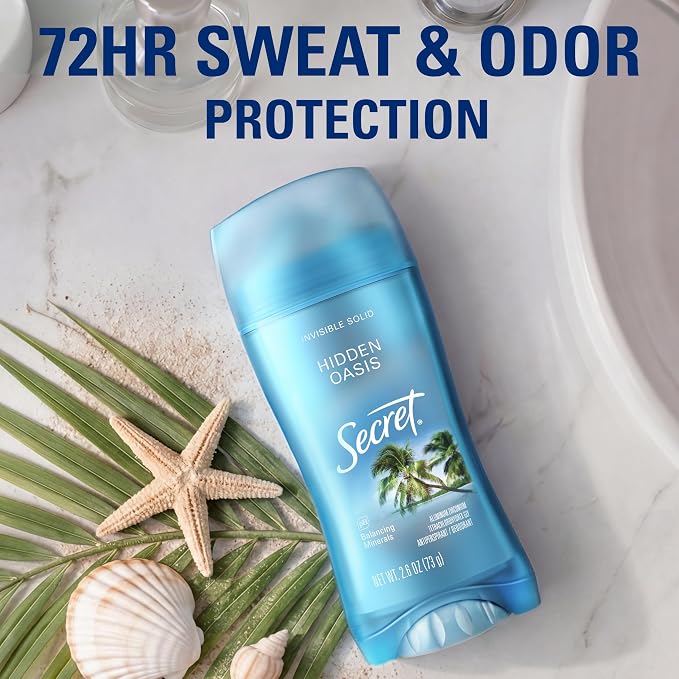 Secret Fresh Antiperspirant Deodorant for Women, 72hr Breathable Sweat & Odor Protection, Instant Freshness & Gentle, PH Balancing Minerals, Invisible Solid, Hidden Oasis Scent, 2.6 oz