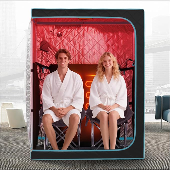 ZONEMEL 2-Person Portable Full Spectrum Infrared Large Sauna with Remote, 1600W Heating, 3 Carbon Panels, Red Light Therapy & 2 Chairs, Dry Heat, Home Spa Tent for Relaxation (47.2"x35.4"x63")