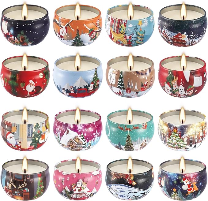 YOROXRG 16 Pack Christmas Scented Candles Gift Set 2.5oz Strong Fragrance jar Candles Natural Soy Wax Candles Portable Travel Tin Jar Candles Gifts for Home Scented Decoration Birthday Valentine'sDay