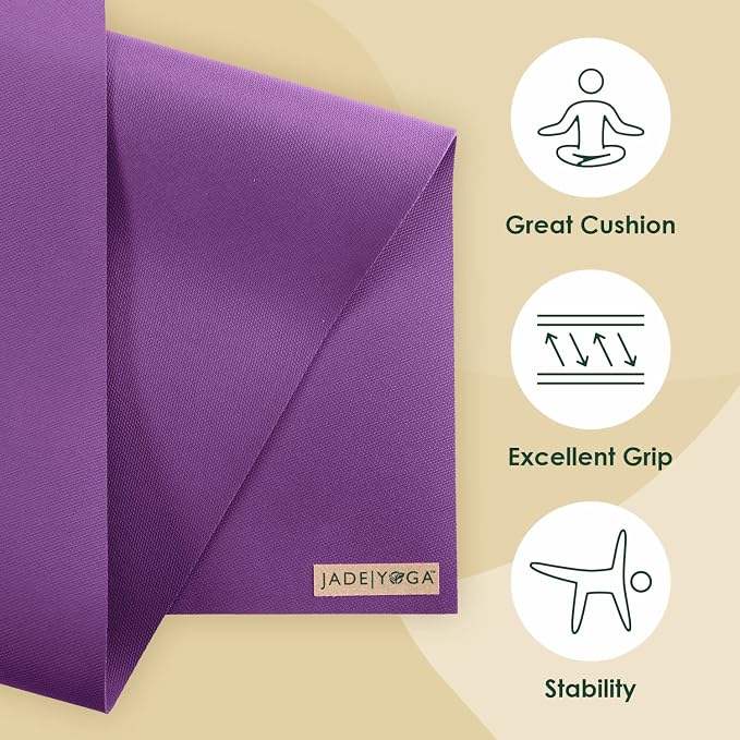 JadeYoga Harmony Yoga Mat - Durable & Thick Gym Fitness Mat, Non-Slip Natural Rubber Yoga Mat - Home Exercise & Stretching Mat, Workout Mat - Yoga, Pilates & Meditation for Women & Men