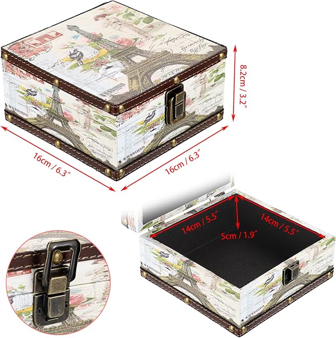 Hipiwe Vintage Wooden + PU Leather Decorative Trinket Jewelry Box Memento Case Keepsake Box Gifts For Girls Boys Home Decor, Eiffel Tower