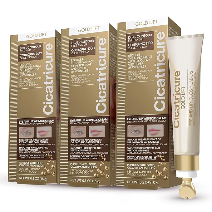 Cicatricure Gold Lift Dual Contour Eye and Lip Wrinkle Cream, Anti Aging Skin Care to Reduce Dark Circles, Puffiness & Expression Lines, 0.5 Ounce (Pack of 3)