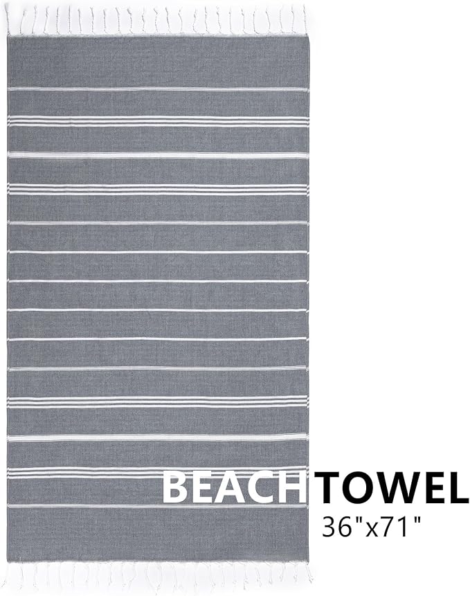 Aegero Turkish Beach Towel, 36"x71" Quick Dry Sand Free Oversized Bath Pool Swim Towel, Lightweight Travel Turkish Towels Vacation Essentials, Dark Gray