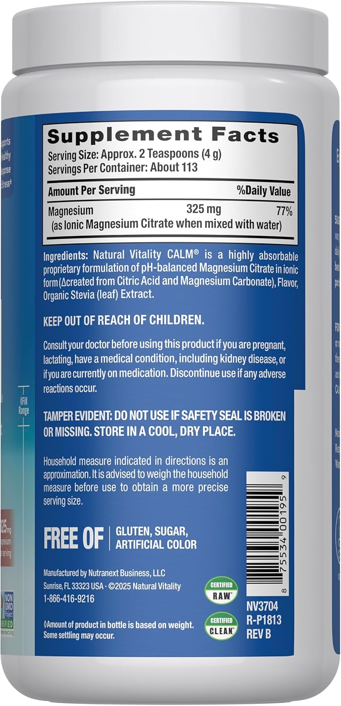 Natural Vitality Calm Magnesium 16 oz Powder | Relaxing Drink Mix | Cherry Flavored Supplement | 325mg Per Serving | Non-GMO, Gluten-Free & Vegan