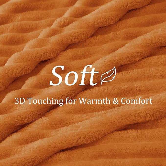 BEDELITE Fall Twin Blanket for Couch & Bed, Burnt Orange, 60"x80" | Ultra-Soft Plush Fleece, Warm Yet Lightweight, Ribbed Texture, Fall Home Decor, Machine Washable, Giftable, All-Season Use