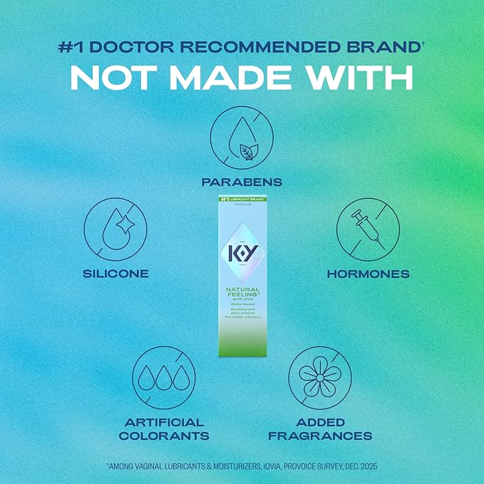 K-Y Natural Feeling with Aloe, Water Based Lube for Sex, Sex Toy & Anal Lube, Non-Sticky Personal Lubricant, Condom-Friendly, pH-Friendly, Travel Size Lubricant, 2.5 Fl Oz