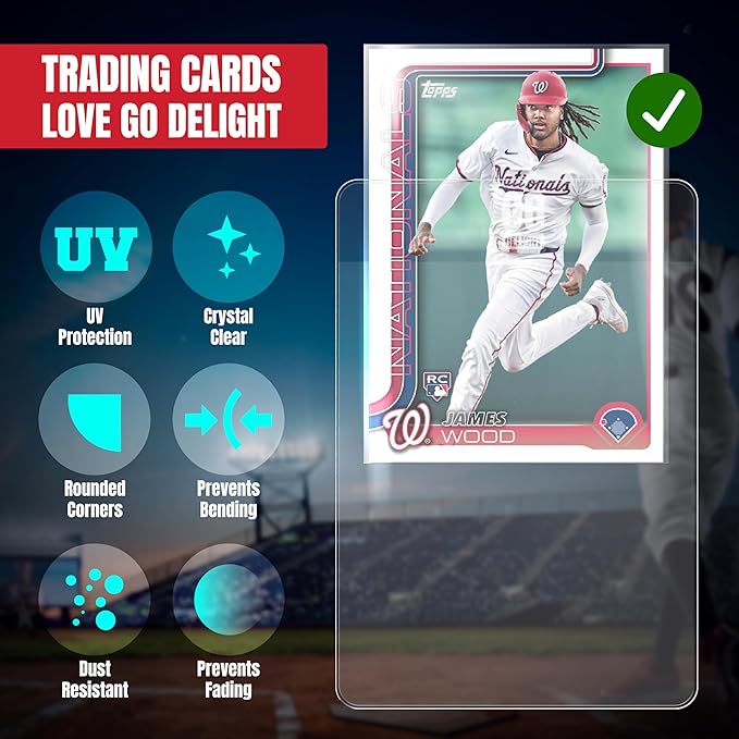 Semi Rigid Card Holders for PSA, SGC, BGS, CSG Grading – 200 Bundle - Baseball Card Sleeves - 100 Card Holders for Trading Cards + 100 Soft Sleeves – 3-5/16” x 4-7/8” with 1/2” Lip