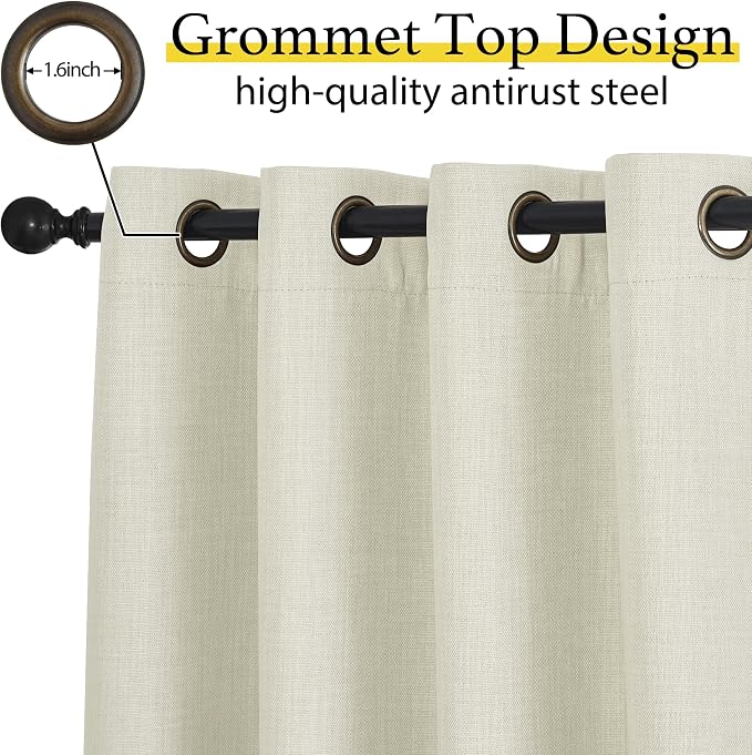 NICETOWN Natural Linen Room Darkening Curtain Valances for, Grommet Faux Linen Blend Short Curtains Thermal Insulated Window Tiers for Kitchen Over Sink, W52 x L30, Set of 2