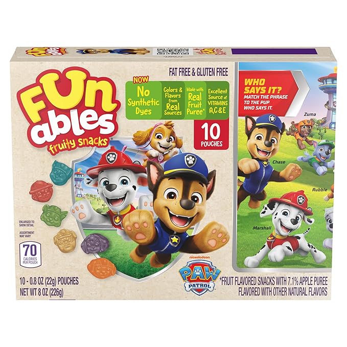 Funables Fruity Snacks, PAW Patrol, Assorted Fruit, Flavored Snacks, 0.8 oz 10 ct