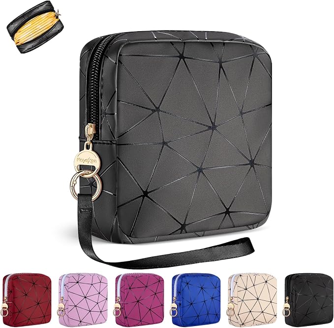 Period Bag for Teen Girls, PU Leather Sanitary Napkin Storage Bag, Menstrual Pad Bag Tampon Holder for Purse (Gray)