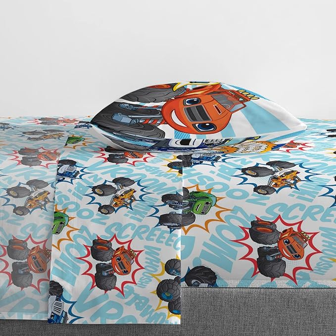 Jay Franco Kids Sheet Set with Fitted, Flat Sheets & Pillow Cover - Ultra-Soft Bedding with Pillowcase for Room Decor, Multi - Blaze, 3 Piece Twin