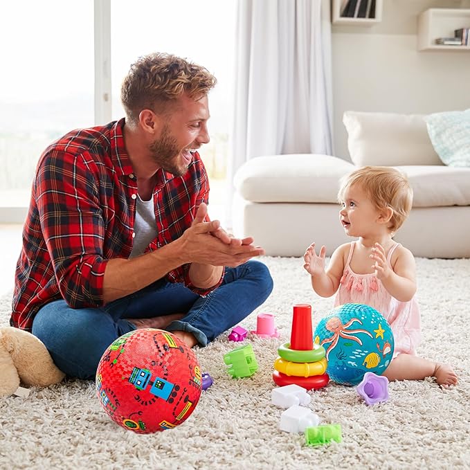 ZOOJOY Pack of 2 Cartoon Playground Balls, Balls for Kids 3+, 8.5" Rubber Balls for Dodgeball, Non-Slip Rubber Bouncy Kickball Set, Indoor & Outdoor Game Toys for Boys Girls with Pump