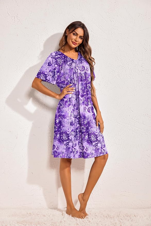 Ekouaer Womens House Dress Floral Print Moo Moos Nightgowns Moomoo Dresses Mumus with Pockets