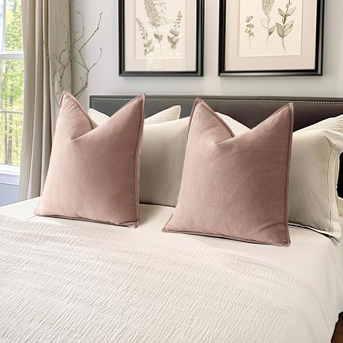 MIULEE Pack of 2 Blush Pink Decorative Chenille Pillow Covers 18x18 Inch | Soft Couch Throw Pillows,Farmhouse Cushion Covers with Elegant Design for Sofa,Bedroom,Living Room,Spring Home Decor
