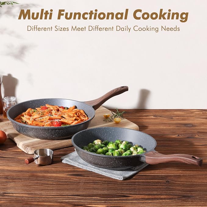 SENSARTE Swiss Granite Coating Nonstick Frying Pans, Grey(10+12 Inch) | Swiss granite nonstick coating, healthy & durable.Compatible with all stoves including induction cooktops. Easy to clean.