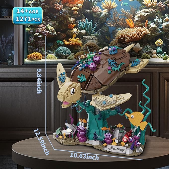 Sea Turtle Reef Building Set for Adults Boys Girls Aged 14 +, Ocean Animals Collection Ideas Building Kits, Creative Collectible Display Model, Birthday Gifts（1271 Pieces）