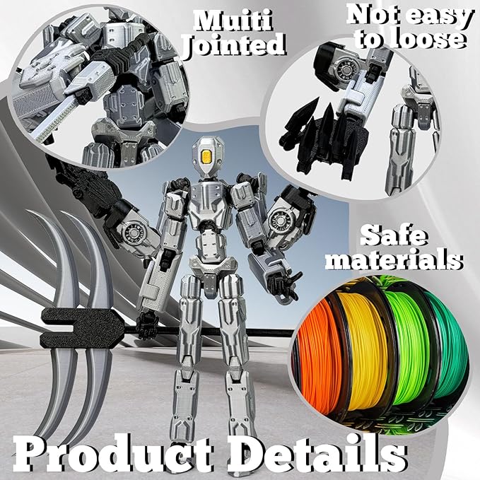 8Inch T13 Action Figure Assembly Completed, T13 Multi-Jointed Movable Robot Action Figure Set,Collectors Desktop Decorations for Game Lovers Toys (Silvery)