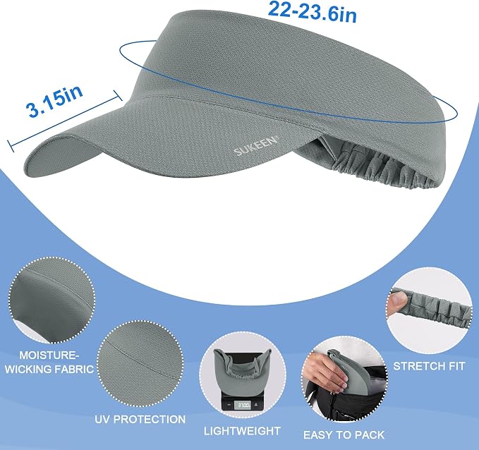 Sukeen Cooling Stretchy Sun Visor for Women Men UV Protection Cooling Hat | Lightweight quick-dry free size vizor with instant cooling, sports visor hat for golf, tennis, cycling, running, pickleball