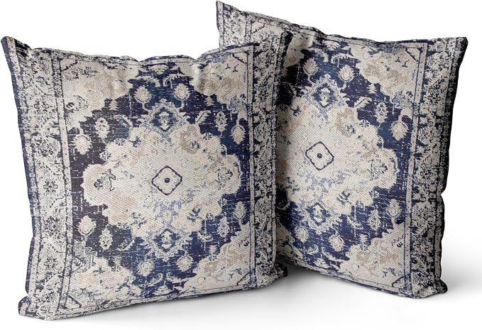 Snycler Boho Throw Pillow Covers 26x26 inch Set of 2 Boho Rug Carpet Double Sided Pattern Cotton Soft Pillow Case Cushion Cover Pillowcase for Couch Sofa Bed Decorative (Navy Blue)