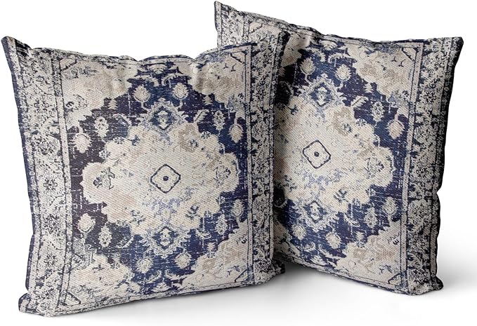 Snycler Boho Throw Pillow Covers 16x16 inch Set of 2 Boho Rug Carpet Double Sided Pattern Cotton Soft Pillow Case Cushion Cover Pillowcase for Couch Sofa Bed Decorative (Navy Blue)