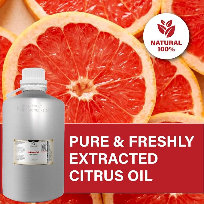 Pink Grapefruit Essential Oil Cold Pressed Citrus Paradisi Peel Oil Fresh Citrus Aroma Top Note Essential Oil for Aromatherapy Diffuser Skincare Haircare DIY Cosmetic Blends - 1Gal Net Wt 3.2kg 7.04lb