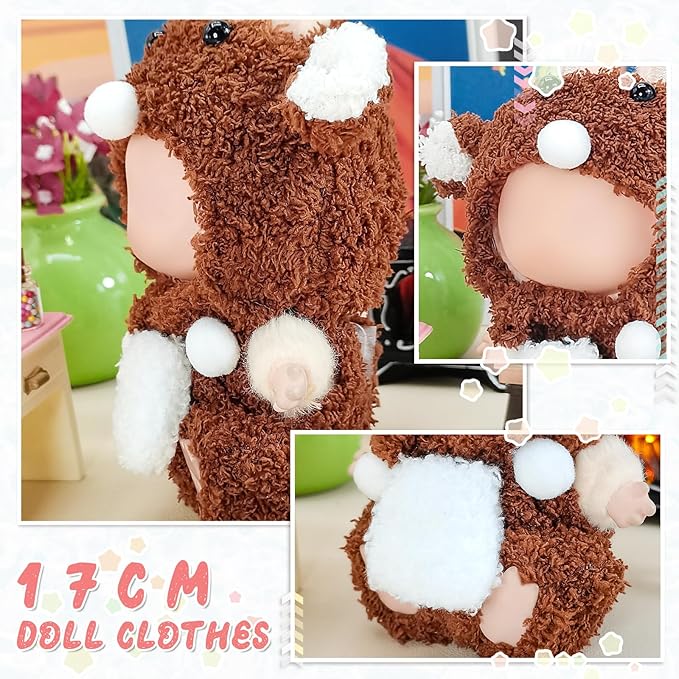 Doll Clothes, Compatible with Labubu, Animal-Inspired Hoodie Outfit with Accessories, Soft Fabric Collectible Apparel for Display (NO Doll) (Brown Bear)
