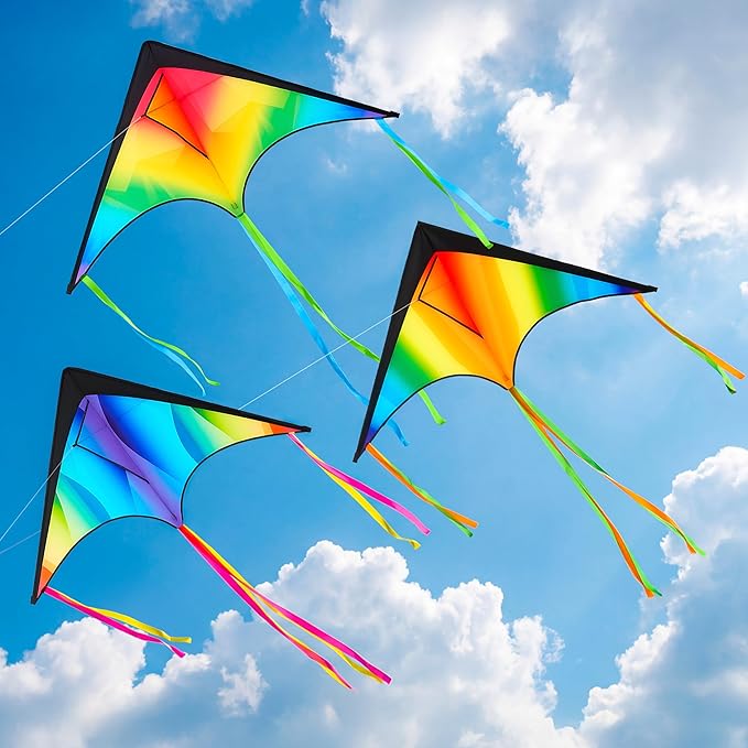JOYIN 3 Packs Large Delta Kite Gradient Rainbow, Easy to Fly Huge for Kids and Adults, Large Delta Beach Kite for Outdoor Games and Activities